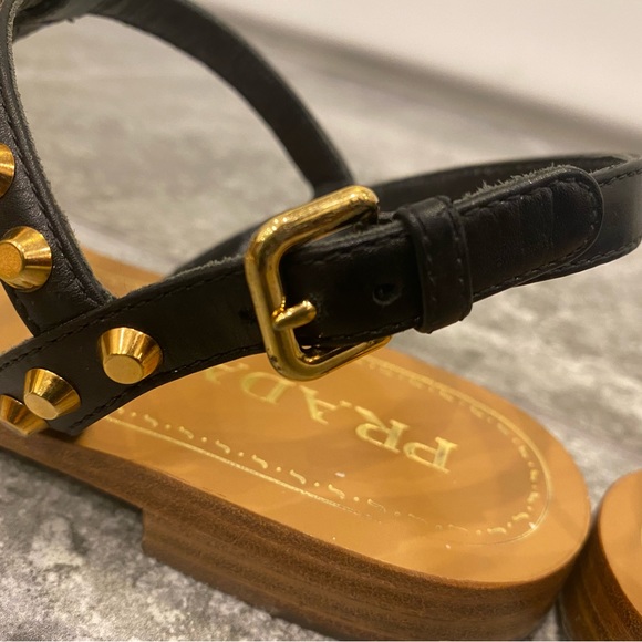 Prada black leather gold studs flats sandals - Picture 9 of 9